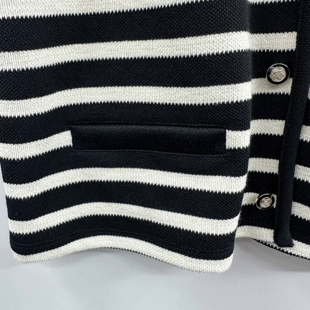Bailey 44 Sweater Vest Button Front in Black Cream‎ Stripe Size L
